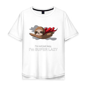 Мужская футболка хлопок Oversize с принтом Супер ленивый в Петрозаводске, 100% хлопок | свободный крой, круглый ворот, “спинка” длиннее передней части | lazy | super | ленивец | лентяй | лень | летит