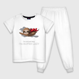 Детская пижама хлопок с принтом Супер ленивый в Петрозаводске, 100% хлопок |  брюки и футболка прямого кроя, без карманов, на брюках мягкая резинка на поясе и по низу штанин
 | lazy | super | ленивец | лентяй | лень | летит