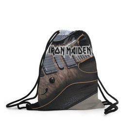 Рюкзак-мешок 3D с принтом Iron Maiden в Петрозаводске, 100% полиэстер | плотность ткани — 200 г/м2, размер — 35 х 45 см; лямки — толстые шнурки, застежка на шнуровке, без карманов и подкладки | бас | британия | брюс дикинсон | гитара | группа | дева | железная | метал | нико макбрэйн | рок | стив харрис | хеви | яник герс