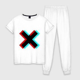Женская пижама хлопок с принтом X - Глитч в Петрозаводске, 100% хлопок | брюки и футболка прямого кроя, без карманов, на брюках мягкая резинка на поясе и по низу штанин | x | глитч | икс