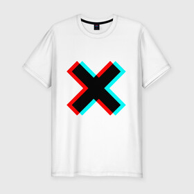 Мужская футболка премиум с принтом X - Глитч в Петрозаводске, 92% хлопок, 8% лайкра | приталенный силуэт, круглый вырез ворота, длина до линии бедра, короткий рукав | x | глитч | икс