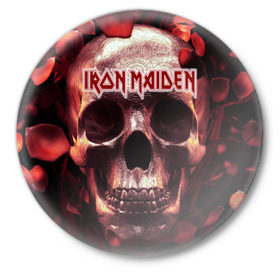 Значок с принтом Iron Maiden в Петрозаводске,  металл | круглая форма, металлическая застежка в виде булавки | бас | британия | брюс дикинсон | гитара | группа | дева | железная | метал | нико макбрэйн | рок | стив харрис | хеви | яник герс