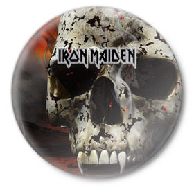 Значок с принтом Iron Maiden в Петрозаводске,  металл | круглая форма, металлическая застежка в виде булавки | бас | британия | брюс дикинсон | гитара | группа | дева | железная | метал | нико макбрэйн | рок | стив харрис | хеви | яник герс