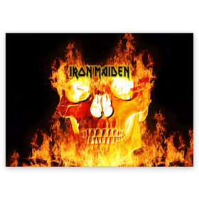 Поздравительная открытка с принтом Iron Maiden в Петрозаводске, 100% бумага | плотность бумаги 280 г/м2, матовая, на обратной стороне линовка и место для марки
 | бас | британия | брюс дикинсон | гитара | группа | дева | железная | метал | нико макбрэйн | рок | стив харрис | хеви | яник герс