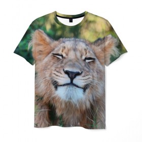 Мужская футболка 3D с принтом Улыбка львицы в Петрозаводске, 100% полиэфир | прямой крой, круглый вырез горловины, длина до линии бедер | голова | животные | кот | кошка | лев | лицо | львица | прикол | прикольные | природа | смешные | тигр | тигрица | улыбается | улыбка | юмор