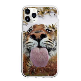 Чехол для iPhone 11 Pro матовый с принтом Тигр показывает язык в Петрозаводске, Силикон |  | Тематика изображения на принте: голова | животные | кот | кошка | лев | лицо | прикол | прикольные | природа | смешные 
 животные | тигр | тигрица | юмор | язык
