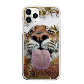 Чехол для iPhone 11 Pro Max матовый с принтом Тигр показывает язык в Петрозаводске, Силикон |  | Тематика изображения на принте: голова | животные | кот | кошка | лев | лицо | прикол | прикольные | природа | смешные 
 животные | тигр | тигрица | юмор | язык