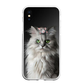 Чехол для iPhone XS Max матовый с принтом Кот и мышка в Петрозаводске, Силикон | Область печати: задняя сторона чехла, без боковых панелей | животные | кот | котенок | кошка | крыса | мышка | мышь | перс | персидский кот | серый