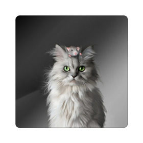 Магнит виниловый Квадрат с принтом Кот и мышка в Петрозаводске, полимерный материал с магнитным слоем | размер 9*9 см, закругленные углы | животные | кот | котенок | кошка | крыса | мышка | мышь | перс | персидский кот | серый