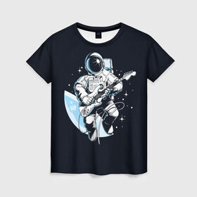 Женская футболка 3D с принтом Space rock в Петрозаводске, 100% полиэфир ( синтетическое хлопкоподобное полотно) | прямой крой, круглый вырез горловины, длина до линии бедер | astronaut | cosmos | glare | guitar | infinity | music | planet | reflection | space suit | stars | sun | universe | астронавт | бесконечность | блик | вселенная | гитара | звезды | космонавт | космос | музыка | отражение | планета | рисунок | рок