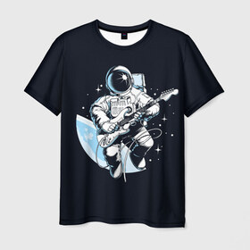 Мужская футболка 3D с принтом Space rock в Петрозаводске, 100% полиэфир | прямой крой, круглый вырез горловины, длина до линии бедер | astronaut | cosmos | glare | guitar | infinity | music | planet | reflection | space suit | stars | sun | universe | астронавт | бесконечность | блик | вселенная | гитара | звезды | космонавт | космос | музыка | отражение | планета | рисунок | рок