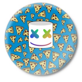 Значок с принтом Marshmello Pizza в Петрозаводске,  металл | круглая форма, металлическая застежка в виде булавки | 
