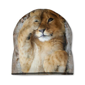 Шапка 3D с принтом Львенок в Петрозаводске, 100% полиэстер | универсальный размер, печать по всей поверхности изделия | дикая кошка | животные | кот | кошка | лев | львенок | львица | мордочка | природа | тигр | хищник