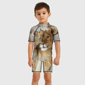 Детский купальный костюм 3D с принтом Львенок в Петрозаводске, Полиэстер 85%, Спандекс 15% | застежка на молнии на спине | дикая кошка | животные | кот | кошка | лев | львенок | львица | мордочка | природа | тигр | хищник