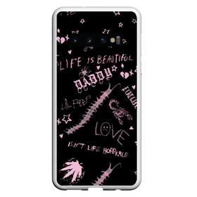 Чехол для Samsung Galaxy S10 с принтом LIL PEEP - Life Is Beautiful в Петрозаводске, Силикон | Область печати: задняя сторона чехла, без боковых панелей | beautiful | broken | daddy | dead | exclusive | heart | life | lil | lilpeep | music | peep | pump | rap | rapper | rip | tattoo | густав | лил | лилпип | мертв | память | пип | рип | рэп | рэпер | сердечко | сердце | тату | умер