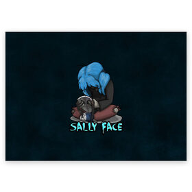 Поздравительная открытка с принтом Sally Face в Петрозаводске, 100% бумага | плотность бумаги 280 г/м2, матовая, на обратной стороне линовка и место для марки
 | sally face | игра | компьютерная игра | лицо | маска | протез | салли фейс | школа | шрамы