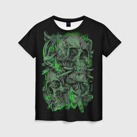 Женская футболка 3D с принтом Черепа в Петрозаводске, 100% полиэфир ( синтетическое хлопкоподобное полотно) | прямой крой, круглый вырез горловины, длина до линии бедер | dead | demon | devil | executioner | punisher | rap | rock | satan | skull | swag | каратель | палач | скелет | череп