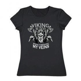 Женская футболка хлопок с принтом Викинг в Петрозаводске, 100% хлопок | прямой крой, круглый вырез горловины, длина до линии бедер, слегка спущенное плечо | viking | викинг | викинги | ворон