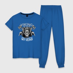 Женская пижама хлопок с принтом Викинг в Петрозаводске, 100% хлопок | брюки и футболка прямого кроя, без карманов, на брюках мягкая резинка на поясе и по низу штанин | viking | викинг | викинги | ворон
