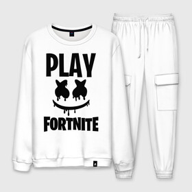 Мужской костюм хлопок с принтом FORTNITE x MARSHMELLO в Петрозаводске, 100% хлопок | на свитшоте круглая горловина, мягкая резинка по низу. Брюки заужены к низу, на них два вида карманов: два “обычных” по бокам и два объемных, с клапанами, расположенные ниже линии бедра. Брюки с мягкой трикотажной резинкой на поясе и по низу штанин. В поясе для дополнительного комфорта — широкие завязки | 2019 | armor | armour | cybersport | esport | fortnite | game | llama | logo | броня | игра | киберспорт | лама | фиолетовый | фирменные цвета | фортнайт