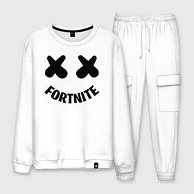 Мужской костюм хлопок с принтом FORTNITE x MARSHMELLO в Петрозаводске, 100% хлопок | на свитшоте круглая горловина, мягкая резинка по низу. Брюки заужены к низу, на них два вида карманов: два “обычных” по бокам и два объемных, с клапанами, расположенные ниже линии бедра. Брюки с мягкой трикотажной резинкой на поясе и по низу штанин. В поясе для дополнительного комфорта — широкие завязки | 2019 | armor | armour | cybersport | esport | fortnite | game | llama | logo | броня | игра | киберспорт | лама | фиолетовый | фирменные цвета | фортнайт