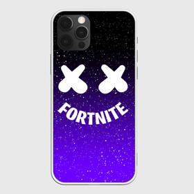 Чехол для iPhone 12 Pro с принтом FORTNITE x MARSHMELLO | ФОРТНАЙТ в Петрозаводске, силикон | область печати: задняя сторона чехла, без боковых панелей | 2019 | armor | armour | cybersport | esport | fortnite | game | llama | logo | броня | игра | киберспорт | лама | фиолетовый | фирменные цвета | фортнайт