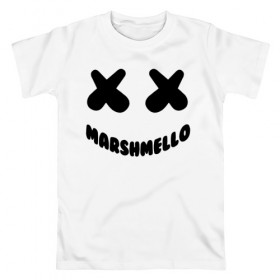 Мужская футболка хлопок с принтом MARSHMELLO в Петрозаводске, 100% хлопок | прямой крой, круглый вырез горловины, длина до линии бедер, слегка спущенное плечо. | Тематика изображения на принте: dj | marshmello | usa | америка | клубная музыка | маршмелло | музыка | музыкант