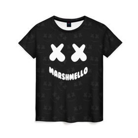 Женская футболка 3D с принтом MARSHMELLO в Петрозаводске, 100% полиэфир ( синтетическое хлопкоподобное полотно) | прямой крой, круглый вырез горловины, длина до линии бедер | dj | marshmello | usa | америка | клубная музыка | маршмелло | музыка | музыкант