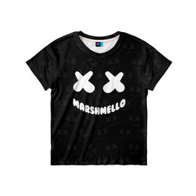Детская футболка 3D с принтом MARSHMELLO в Петрозаводске, 100% гипоаллергенный полиэфир | прямой крой, круглый вырез горловины, длина до линии бедер, чуть спущенное плечо, ткань немного тянется | dj | marshmello | usa | америка | клубная музыка | маршмелло | музыка | музыкант