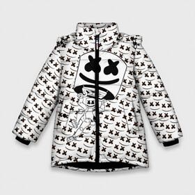Зимняя куртка для девочек 3D с принтом Fortnite Marshmello в Петрозаводске, ткань верха — 100% полиэстер; подклад — 100% полиэстер, утеплитель — 100% полиэстер. | длина ниже бедра, удлиненная спинка, воротник стойка и отстегивающийся капюшон. Есть боковые карманы с листочкой на кнопках, утяжки по низу изделия и внутренний карман на молнии. 

Предусмотрены светоотражающий принт на спинке, радужный светоотражающий элемент на пуллере молнии и на резинке для утяжки. | chris comstock | electronic | fortnite | joytime iii | marshmallow | marshmello | клубная | маршмелло | маршмеллоу | фортнайт | электронная музыка