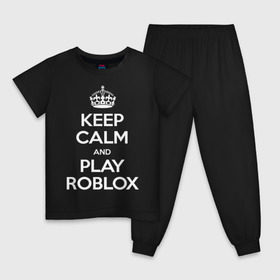 Детская пижама хлопок с принтом Keep Calm and Play Roblox в Петрозаводске, 100% хлопок |  брюки и футболка прямого кроя, без карманов, на брюках мягкая резинка на поясе и по низу штанин
 | Тематика изображения на принте: game | keep calm | logo | play roblox | roblox | детский | замолчи | заткнись | играй | кип калм | лого | логотип | надпись | ребенку | ребенок | роблокс
