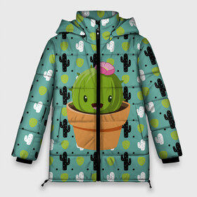 Женская зимняя куртка 3D с принтом Милый няшный кактус в Петрозаводске, верх — 100% полиэстер; подкладка — 100% полиэстер; утеплитель — 100% полиэстер | длина ниже бедра, силуэт Оверсайз. Есть воротник-стойка, отстегивающийся капюшон и ветрозащитная планка. 

Боковые карманы с листочкой на кнопках и внутренний карман на молнии | веселый кактус | зеленый | иголки | кактусы | колючий | летний | лето | милый | настроение | няшный | прикольный | радостный | счастье | цветок | цветы | эмоции