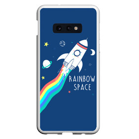 Чехол для Samsung S10E с принтом Rainbow space в Петрозаводске, Силикон | Область печати: задняя сторона чехла, без боковых панелей | children | drawing | fire | flight | infinity | moon | planets | rainbow | rocket | space | stars | train | universe | wh | белый | бесконечность | вселенная | детский | звезды | космос | луна | надпись | огонь | планеты | полет | радуга | ракета | рисуно