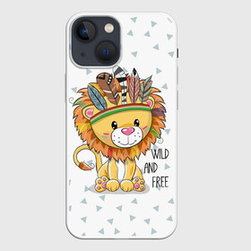 Чехол для iPhone 13 mini с принтом Wild and free. lion. в Петрозаводске,  |  | animal | free | ki | lion | predator | toy | wild | белый | воин | грива | детский | дикий | животное | игрушка | индеец | красивый | лев | львёнок | малыш | милый | надпись | перья | повязка | раскраска | рисунок | свободный