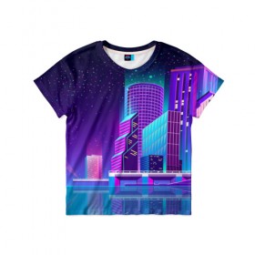 Детская футболка 3D с принтом Neon Nights в Петрозаводске, 100% гипоаллергенный полиэфир | прямой крой, круглый вырез горловины, длина до линии бедер, чуть спущенное плечо, ткань немного тянется | city | neon синтвейв | retrowave | synthwave | горо | неон | ночь | ретровейв