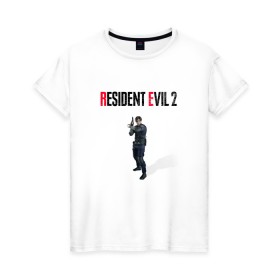 Женская футболка хлопок с принтом Resident Evil 2 : Remake (Leon Kennedy) в Петрозаводске, 100% хлопок | прямой крой, круглый вырез горловины, длина до линии бедер, слегка спущенное плечо | 