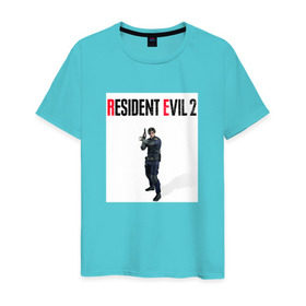 Мужская футболка хлопок с принтом Resident Evil 2 : Remake (Leon Kennedy) в Петрозаводске, 100% хлопок | прямой крой, круглый вырез горловины, длина до линии бедер, слегка спущенное плечо. | Тематика изображения на принте: 