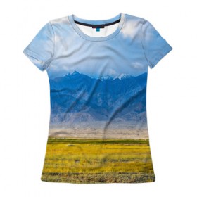 Женская футболка 3D с принтом Красочная долина в Петрозаводске, 100% полиэфир ( синтетическое хлопкоподобное полотно) | прямой крой, круглый вырез горловины, длина до линии бедер | горы | долина | небо | поле | природа