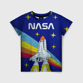 Детская футболка 3D с принтом NASA в Петрозаводске, 100% гипоаллергенный полиэфир | прямой крой, круглый вырез горловины, длина до линии бедер, чуть спущенное плечо, ткань немного тянется | shuttle | space | звёзды | космос | маск | наса | ракета | шатл