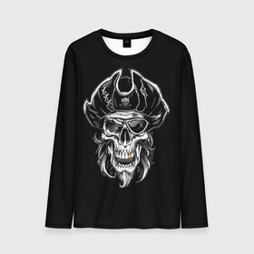 Мужской лонгслив 3D с принтом Пиратский череп в Петрозаводске, 100% полиэстер | длинные рукава, круглый вырез горловины, полуприлегающий силуэт | dead | demon | devil | executioner | metal | pirat | punisher | rap | rock | satan | sea | skull | swag | каратель | метал | море | океан | палач | пират | рок | скелет | череп