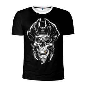 Мужская футболка 3D спортивная с принтом Пиратский череп в Петрозаводске, 100% полиэстер с улучшенными характеристиками | приталенный силуэт, круглая горловина, широкие плечи, сужается к линии бедра | dead | demon | devil | executioner | metal | pirat | punisher | rap | rock | satan | sea | skull | swag | каратель | метал | море | океан | палач | пират | рок | скелет | череп