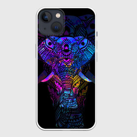 Чехол для iPhone 13 с принтом Слон в Петрозаводске,  |  | african | animal | big | bright | colorful | drawing | ears | elephant | ethnic | fangs | gr | ornament | pattern | trunk | африканский | большой | графика | животное | клыки | орнамент | разноцветный | рисунок | слон | трафарет | узор | уши | фон | хобот