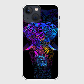 Чехол для iPhone 13 mini с принтом Слон в Петрозаводске,  |  | african | animal | big | bright | colorful | drawing | ears | elephant | ethnic | fangs | gr | ornament | pattern | trunk | африканский | большой | графика | животное | клыки | орнамент | разноцветный | рисунок | слон | трафарет | узор | уши | фон | хобот