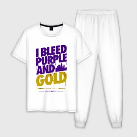 Мужская пижама хлопок с принтом Lakers Nation в Петрозаводске, 100% хлопок | брюки и футболка прямого кроя, без карманов, на брюках мягкая резинка на поясе и по низу штанин
 | 