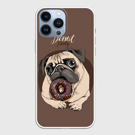 Чехол для iPhone 13 Pro Max с принтом Donut party в Петрозаводске,  |  | animal | baking | breed | chocolate | dog | donut | dr | eating | homemade | looking | party | pug | sweetness | вечеринка | выпечка | графика | домашнее | животное | картинка | кушает | мопс | надпись | пончик | порода | рисунок | сладость