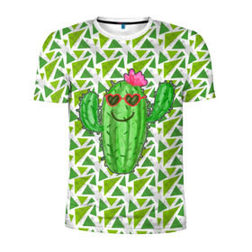 Мужская футболка 3D спортивная с принтом Позитивный кактус в Петрозаводске, 100% полиэстер с улучшенными характеристиками | приталенный силуэт, круглая горловина, широкие плечи, сужается к линии бедра | веселый кактус | зеленый | иголки | кактусы | колючий | летний | лето | настроение | прикольный | радостный | счастье | цветок | цветы | эмоции