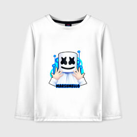 Детский лонгслив хлопок с принтом Marshmello в Петрозаводске, 100% хлопок | круглый вырез горловины, полуприлегающий силуэт, длина до линии бедер | christopher | comstock | dj | dotcom | friends | marshmallow | marshmello | usa | диджей | друзья | комсток | крис | маршмэллоу | продюсер | сша