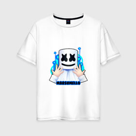 Женская футболка хлопок Oversize с принтом Marshmello в Петрозаводске, 100% хлопок | свободный крой, круглый ворот, спущенный рукав, длина до линии бедер
 | christopher | comstock | dj | dotcom | friends | marshmallow | marshmello | usa | диджей | друзья | комсток | крис | маршмэллоу | продюсер | сша