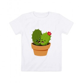Детская футболка хлопок с принтом Веселые кактусы в Петрозаводске, 100% хлопок | круглый вырез горловины, полуприлегающий силуэт, длина до линии бедер | 