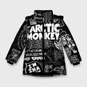 Зимняя куртка для девочек 3D с принтом Arctic Monkeys в Петрозаводске, ткань верха — 100% полиэстер; подклад — 100% полиэстер, утеплитель — 100% полиэстер. | длина ниже бедра, удлиненная спинка, воротник стойка и отстегивающийся капюшон. Есть боковые карманы с листочкой на кнопках, утяжки по низу изделия и внутренний карман на молнии. 

Предусмотрены светоотражающий принт на спинке, радужный светоотражающий элемент на пуллере молнии и на резинке для утяжки. | arctic monkeys | алекс тёрнер | арктик манкиз | группы | джейми кук | инди | музыка | мэтт хелдерс | ник омэлли | постпанк | рок